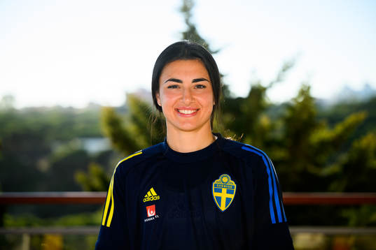 Goalkeeper Zecira Musovic pose for a portrait
