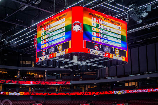 Pride tema på jumbotronen innan ishockeymatchen i SHL