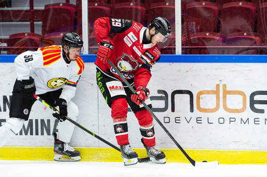 Brynäs Oskars Cibulskis och Malmö Redhawks Eric Engstrand