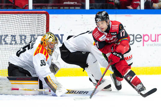 Malmö Redhawks Pathrik Westerholm oroar framför Brynäs