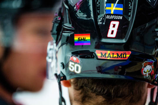 SHL-klistermärke på Malmö Redhawks Johan Olofsson hjälm