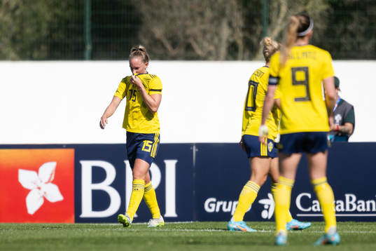 Julia Roddar of Sweden looks dejected