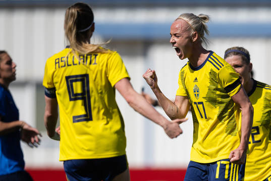 Caroline Seger of Sweden celebrates the 1-1 goal