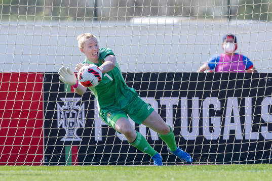 Goalkeeper Hedvig Lindahl of Sweden with a save