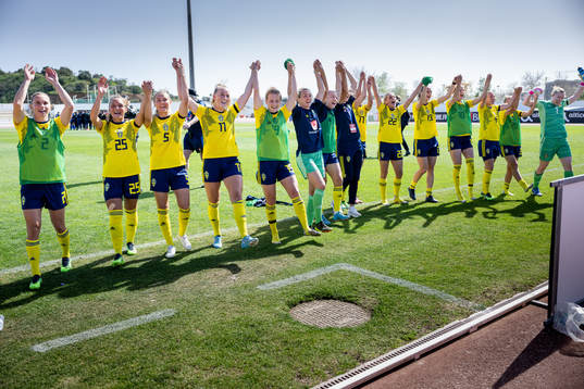 Players of Sweden celebrate
