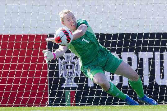 Goalkeeper Hedvig Lindahl of Sweden with a save