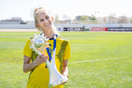 Sofia Jakobsson of Sweden celebrates with the trophy