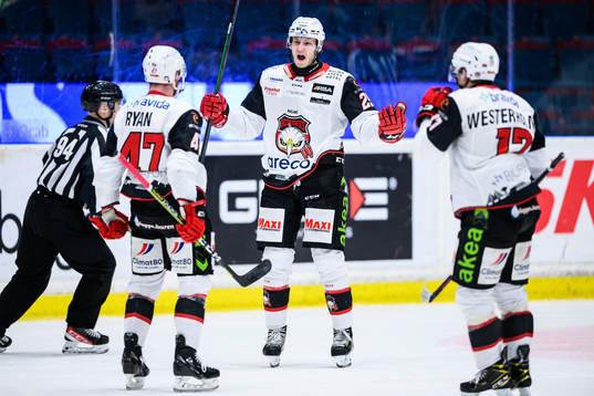 Malmö Redhawks Joakim Ryan (v) jublar tilsammans med Eric