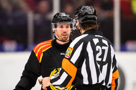 Brynäs Anton Rödin och Domare Mikael Sjöqvist