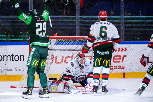 Frölundas målvakt Matthew Tomkins deppar