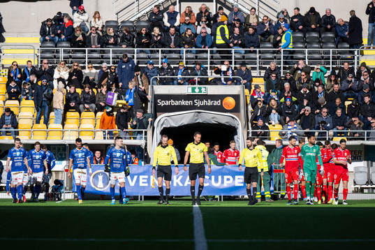 Domare och lagen kommer in på planen