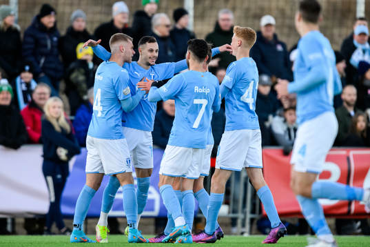 Malmö FFs Veljko Birmancevic jublar med lagkamrater