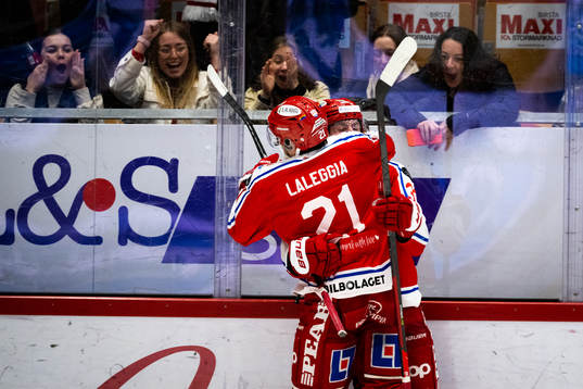 Timrås Albin Lundin och Joey LaLeggia jublar