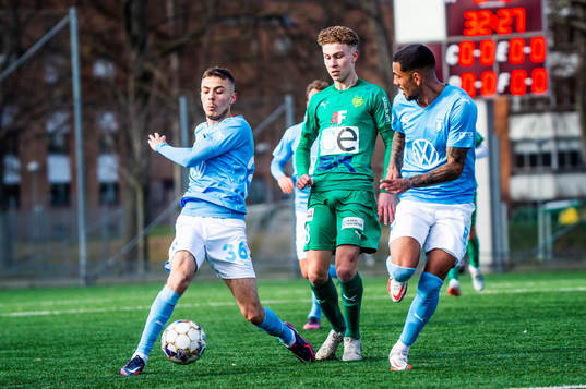 Malmö FFs Patriot Sejdiu och Sergio Pena mot BK Olympics