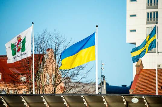 Ukrainska flaggan vajade på Malmö IP