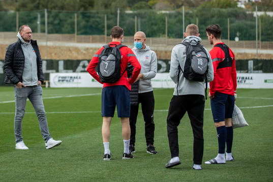 Assistant coach Mattias Lindström of Helsingborg ahead pf