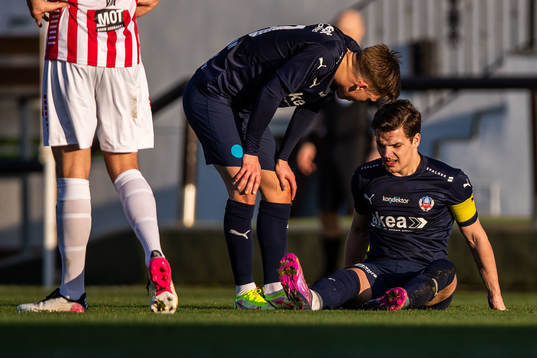 Brandur Hendriksson Olsen of Helsingborg in pain