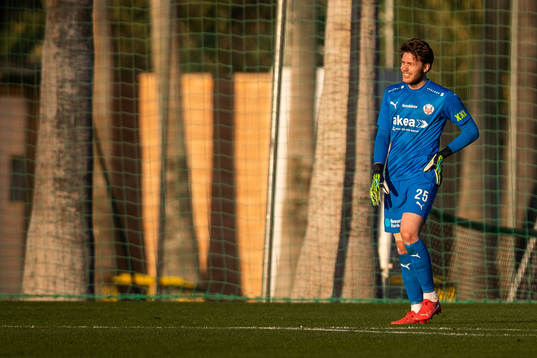 Goalkeeper Kalle Joelsson of Helsingborg in pain