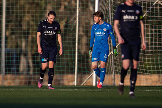 Charlie Weberg and goalkeeper Kalle Joelsson of Helsingborg