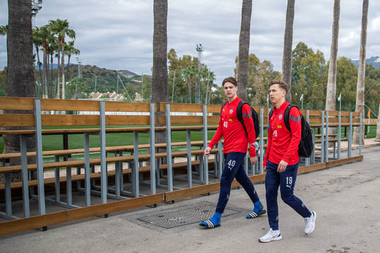 Goalkeeper Nils Arvidsson and Lucas Lingman of Helsingborg