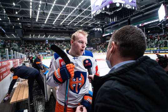 Otto Rauhala of Tappara is being interviewed