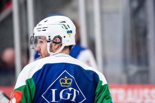 Ludvig Larsson of Rögle with sticker in solidarity with
