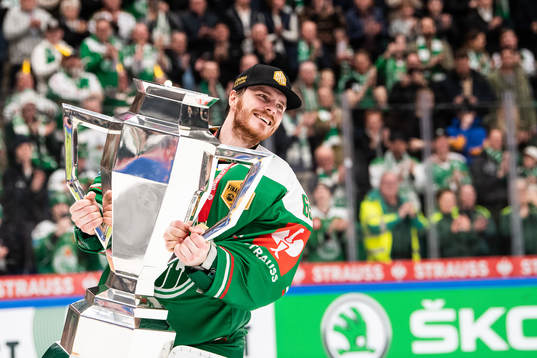 goalkeeper Christoffer Rifalk of Rögle celebrates with the