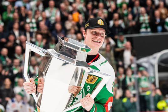 Anton Bengtsson of Rögle celebrates with the trophy