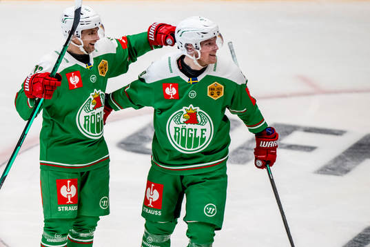 Daniel Zaar and Brady Ferguson of Rögle celebrates 2-0