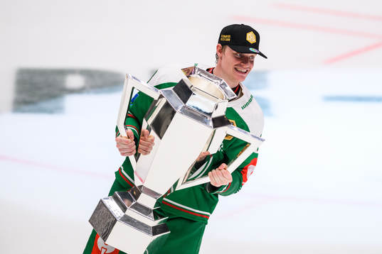 Anton Bengtsson of Rögle celebrates with the trophy
