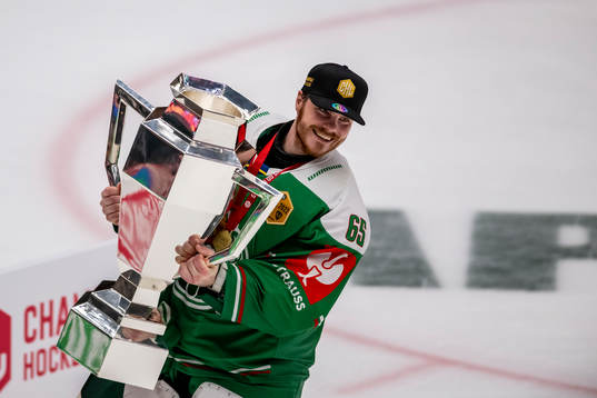 goalkeeper Christoffer Rifalk of Rögle celebrates