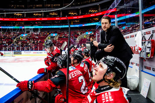 Malmö Redhawks tränare Tomas Kollar i båset