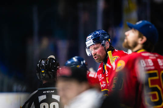 Djurgårdens Stefan Warg i diskussion med domare