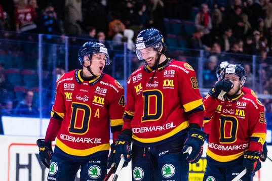 Djurgårdens Rhett Rakhshani och Eric Gelinas jublar