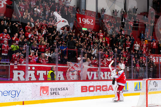 Timrås målvakt Jacob Johansson jublar