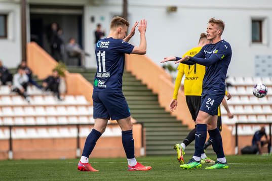 Rasmus Karjalainen and Emil Hellman of Helsingborg celebrate