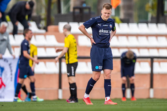 Rasmus Karjalainen of Helsingborg looks dejected