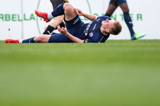 Rasmus Karjalainen of Helsingborg in pain