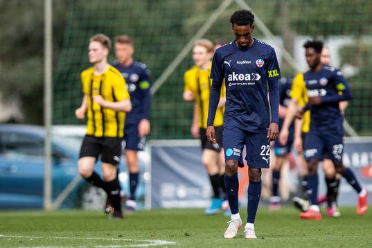 Taha Ali of Helsingborg looks dejected