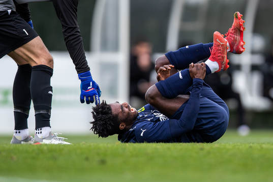Benjamin Acquah of Helsingborg in pain