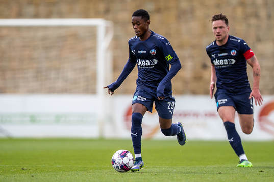 Joseph Amoako and Viljormur Davidsen of Helsingborg