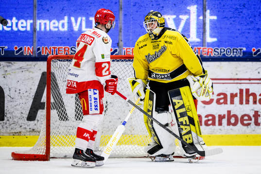 Troja/Ljungbys Joakim Hillding och Västerås målvakt