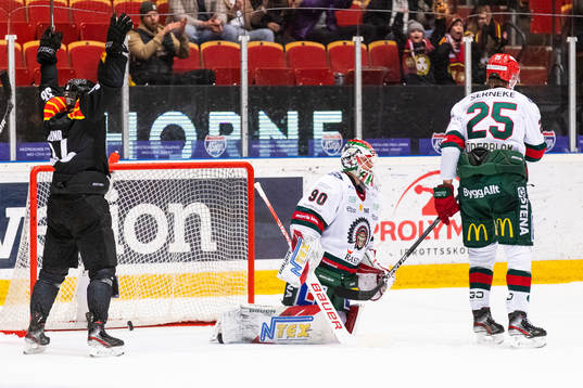 Frölundas målvakt Matthew Tomkins deppar