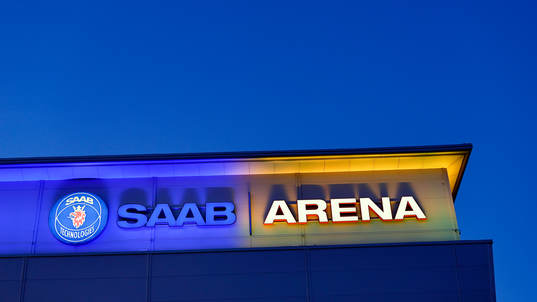 The arena is lit in the Ukrainian colors