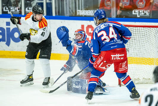 Brynäs Greg Scott, Oskarshamns målvakt Tim Juel och