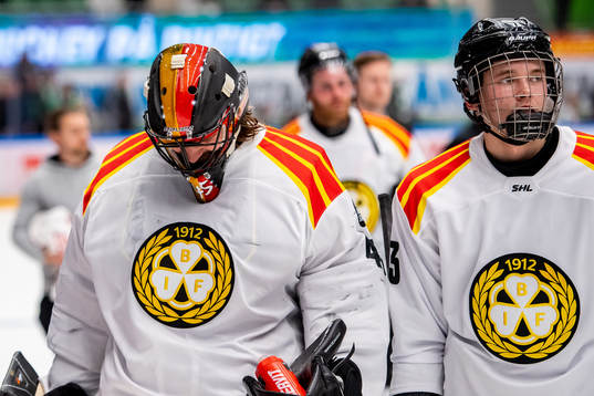 Brynäs målvakt Kristers Gudlevskis och Theo Lindstein