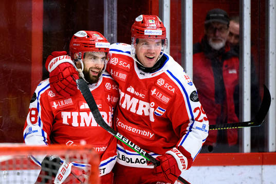 Timrås Robin Hanzl och Morten Madsen jublar
