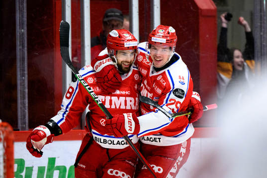 Timrås Robin Hanzl och Morten Madsen jublar