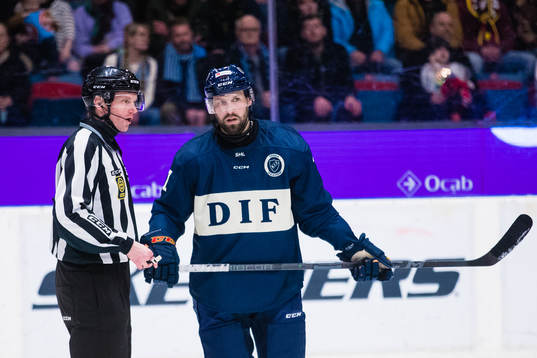 Djurgårdens Dick Axelsson i samtal med domare