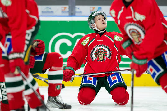 Frölundas Max Friberg innan ishockeymatchen i SHL mellan